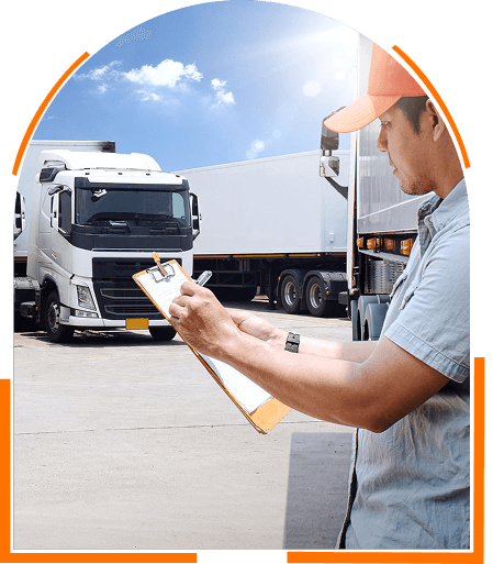Truck driver checking documents